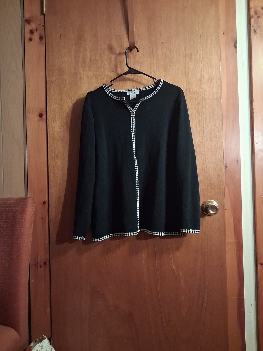 Black Houndstooth-Trim Cardigan Sweater - Womens